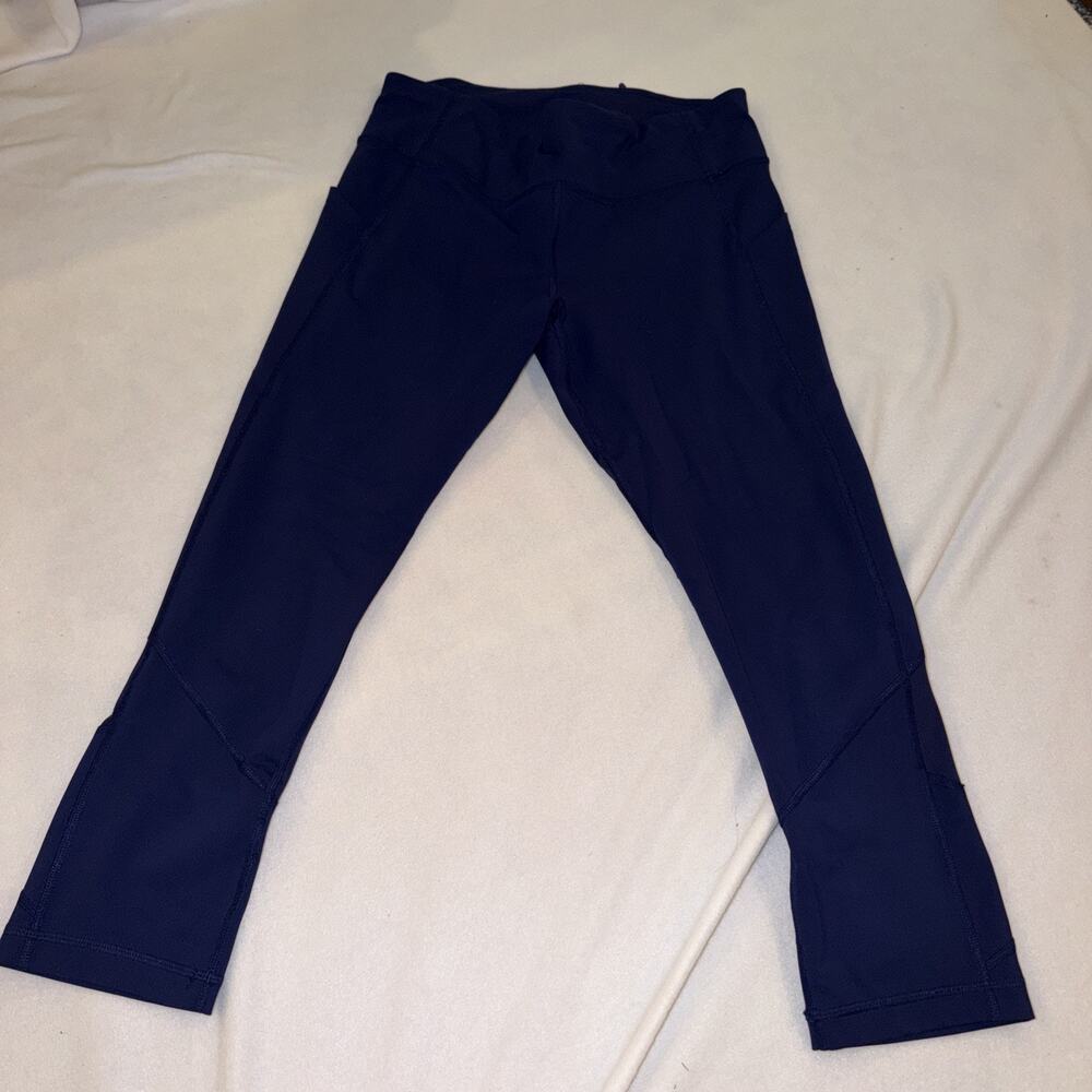Lululemon Pace Rival Crop Leggings Blue Womens 8 Athleisure Side Pockets Gym